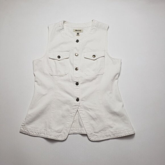 Madewell Denim High Crewneck Vest Women's Size 12 Tile White Utility Pockets NWT - Picture 4 of 16